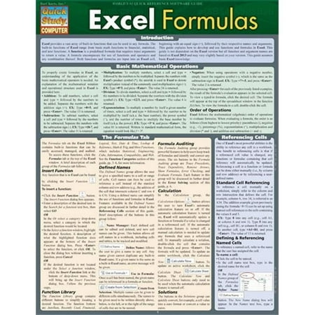 BarCharts Excel Formulas Quickstudy Easel