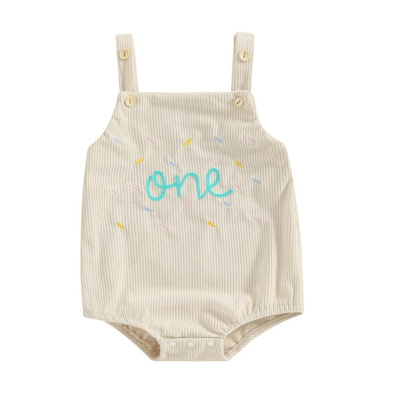 Suealasg Infant Baby Boys Girls First Birthday Jumpsuit Sleeveless  Square Neck Letters Print Romper Bodysuit Newborn Boys Girls Summer Clothes