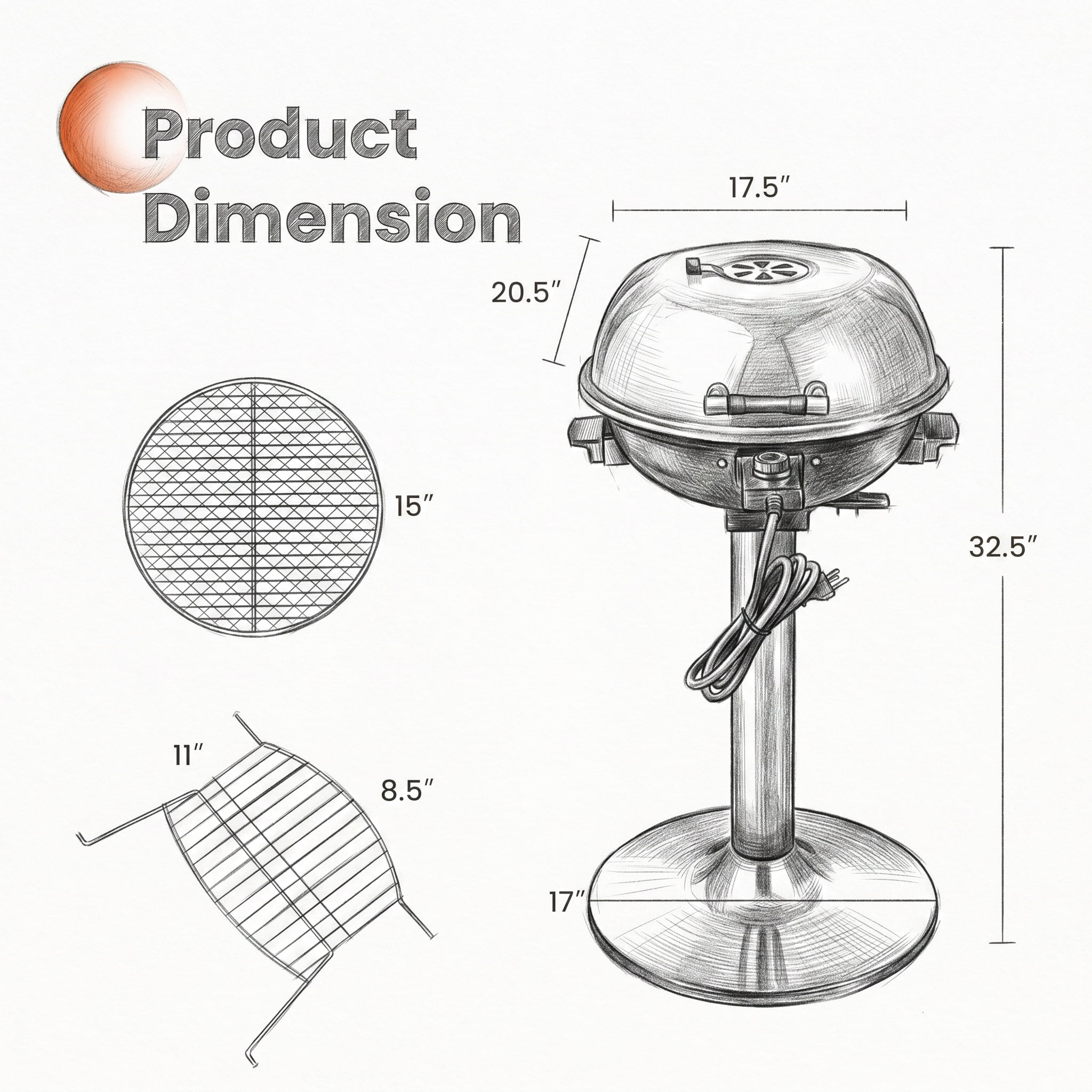 Resenkos Outdoor Patio Barbecue Cooker, Outdoor Grills,1600W Electric BBQ Grill with Removable Non-Stick Warming Rack-Red