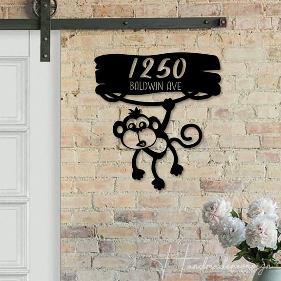 Handmadetneonsign Monkey House Number Metal Wall Art LED Light Personalized Monkey Sign Home Decor 63327