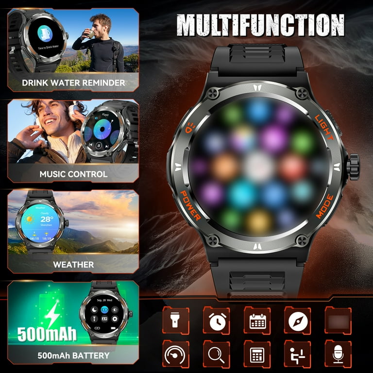 EIGIIS KT76 Smartwatch for Men with LED Flashlight 1.53'' HD