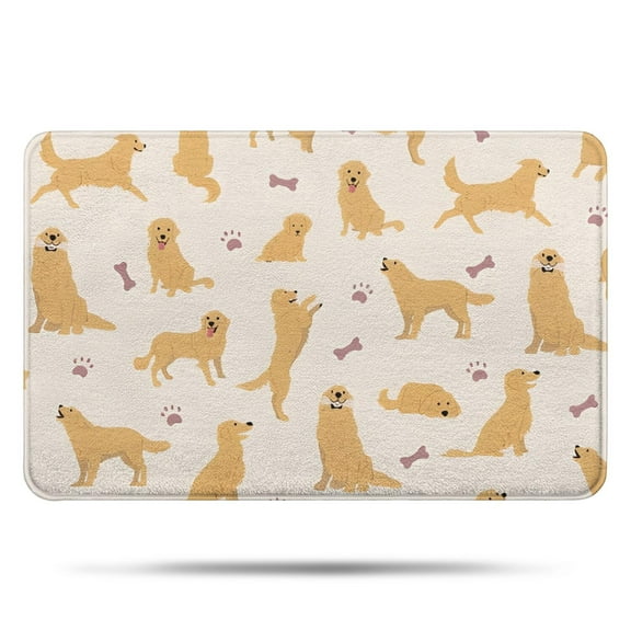 Golden Retriever with Bones and Paws Bathroom Rugs Mat,Non Slip Microfiber Bathroom Rug,Rubber Backing,Soft Bathroom Mats for Bathroom Floor,Tub and Shower,17x27in(43x68cm)