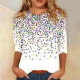 thumbnail image 2 of JGNGSHN Women's 3/4 Sleeve Shirts Fashion Crew Neck Tops Casual Loose Fit Mardi Gras Blouses, 2 of 5