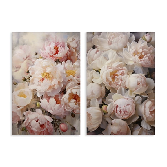 Stupell Industries Soft Pink Cabbage Roses Plants & Flowers Painting Wrapped Canvas Art Print Wall Art, 16 x 24, Set of 2