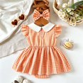 thumbnail image 4 of Vdoaml Baby Girl 2pc Halloween Plaid Flutter Sleeve Dress Romper Bow Headband Set Infant Cute Print Bodysuits 6-12 Months Orange, 4 of 4
