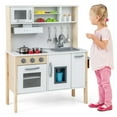 thumbnail image 3 of Costway Kids Kitchen Playset Wooden Pretend Play Chef Toy w/ Microwave & Accessories White, 3 of 11