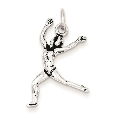 Sterling Silver Antiqued 3-d Ballet Dancer Polished 25mm x 18mm Charm Pendant