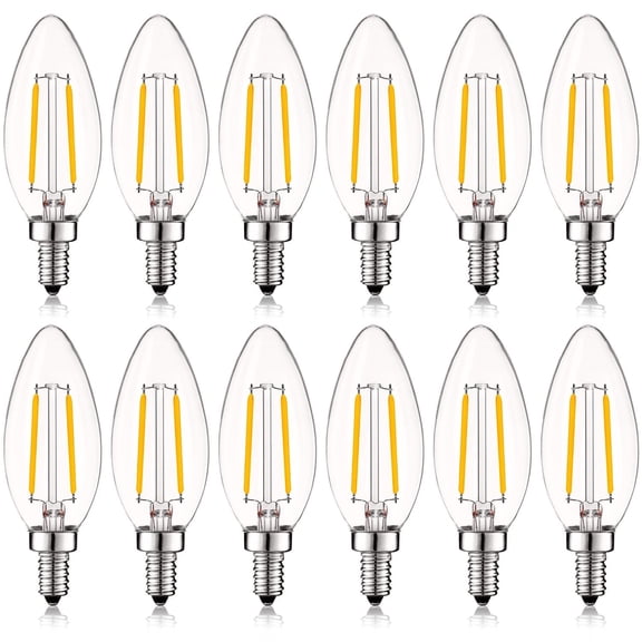 Luxrite 4W E12 Vintage Candelabra Dimmable LED Light Bulbs, 40W Equivalent 400 Lumens, 2700K Warm White, Blunt Tip, 12-Pack