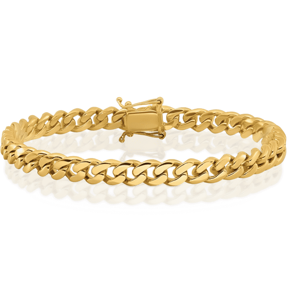 10K Solid Yellow Gold 7.25mm Round Curb Link Chain Bracelet