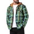 thumbnail image 4 of INSPIRE CHIC Men's Quilted Jacket Drawstring Hooded Zipper Padded Plaid Shacket XL Green Khaki, 4 of 6