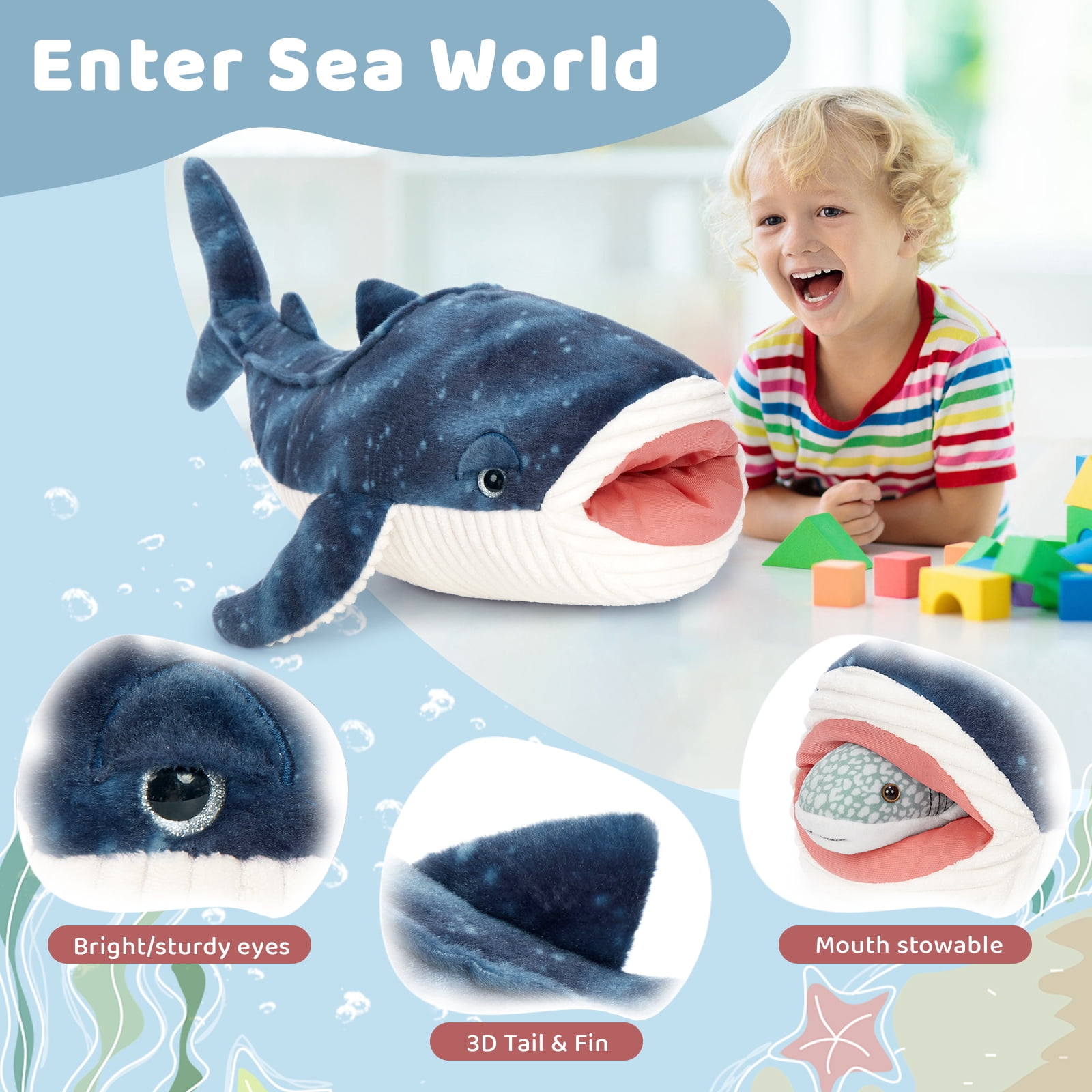 MaoGoLan 4pcs Whale Shark Stuffed Animals 21'' Big Whale Shark Plush Toy with 3 Plush Whale Sharks Inside