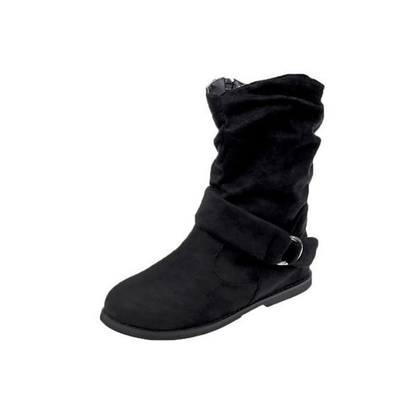 yievot Boots à Talons Bas d'Hiver Ceinture Plate Boucle Zippée Bout Rond de la Cheville Women pour Women