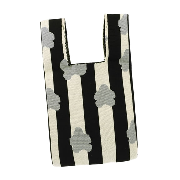 Unique Bargains 1 Pc Reusable Mesh Net Grocery Tote Bags Vertical Stripes Flowers Black Beige Gray for Market Shopping