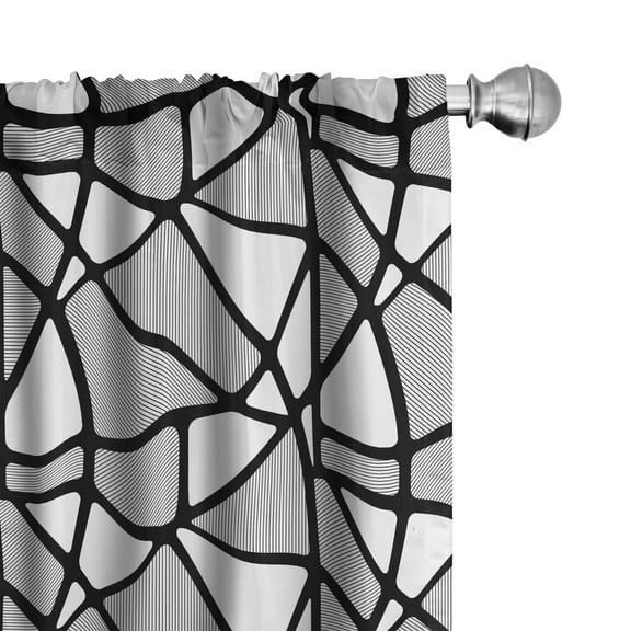 Ambesonne Black White Curtains, Thick Thin Lines Tile, Pair of 28"x63", Black and White