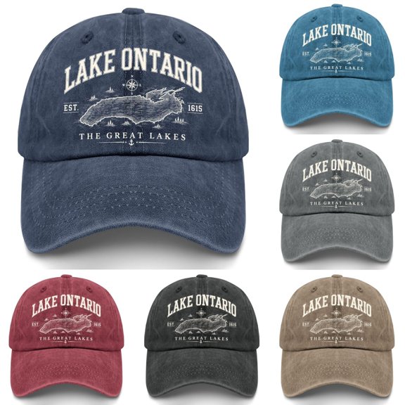 Lake Ontario Embroidered Baseball Hat Unisex Adjustable Cotton Cap Casual Great Lakes Outdoor Sun Hat Travel Headwear For Men Women