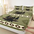 thumbnail image 4 of jejeloiu Lodge Wildlife Bed Sheets,Rustic Print Full Size Sheets For Boys,Green Cream,4pcs,1 Flat Sheet, 1 Fitted Sheet and 2 Pillowcases, 4 of 6