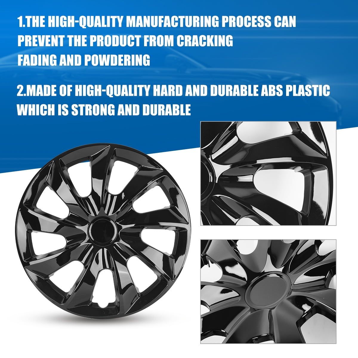 14" Universal Hubcaps for Steel Wheel Rims Cover Snap On installation Set of 4 ,PP Material Black Lacquer