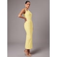 thumbnail image 6 of Yellow Womens Elegant Asymmetric One-Shoulder Sleeveless Sheath Midi Dress, 6 of 7