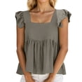 thumbnail image 2 of T Shirts for Women 2026 Summer Short Ruffle Sleeve Square Neck Flowy Ruffle Hem Dressy Casual Tshirt Blouse, 2 of 6