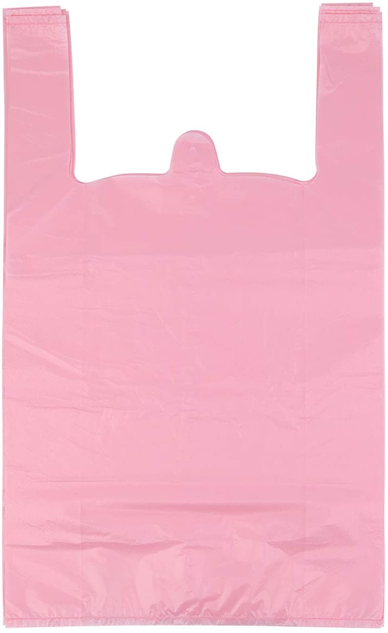 200 pcs Grocery Bags Plastic Shopping Bags Retail Bags for Supermarket T Shirt Bags 12x20 Inches Pink Plastic Bags with Handles Bolsas De Plastico Para Negocio Restaurant
