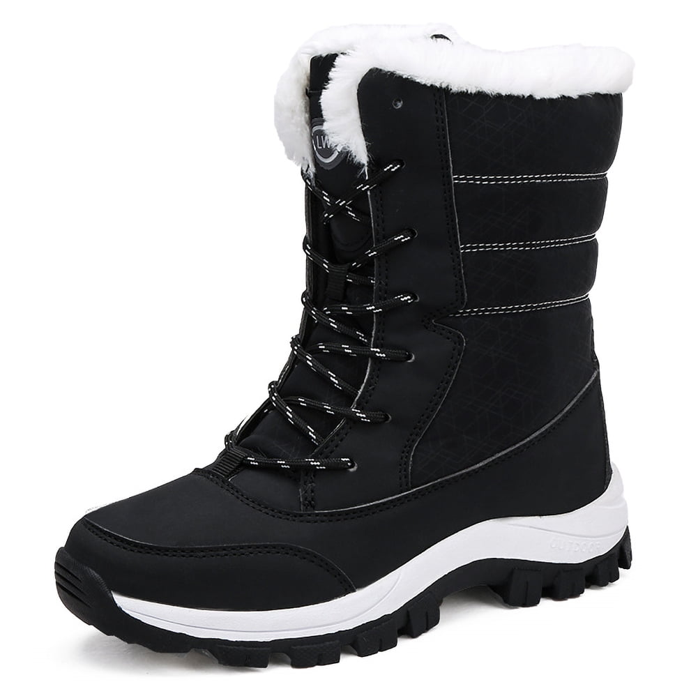 Women's Warm Faux Fur Lined Mid Calf Winter Snow Boots - Walmart.com