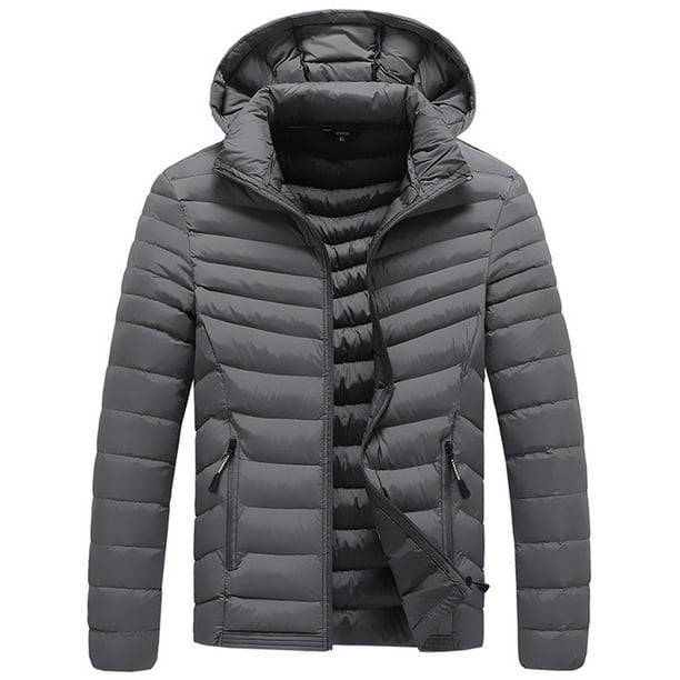 Lu's Chic Men's Hooded Puffer Jacket Lightweight Quilted Full Zip Slim
