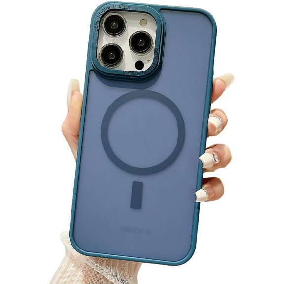 Designed for iPhone Case,Candy Color Frame Matte Translucent Skin Touch[Compatible with Magsafe] Shockproof Protective Cover Phone Case (iPhone 15 Pro Max,Blue)