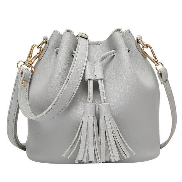 kurtrusly Stylish Bucket Shoulder Bag Drawstring Purse Handbag for Small Shopping Red Gray 22x11x19CM 1Set