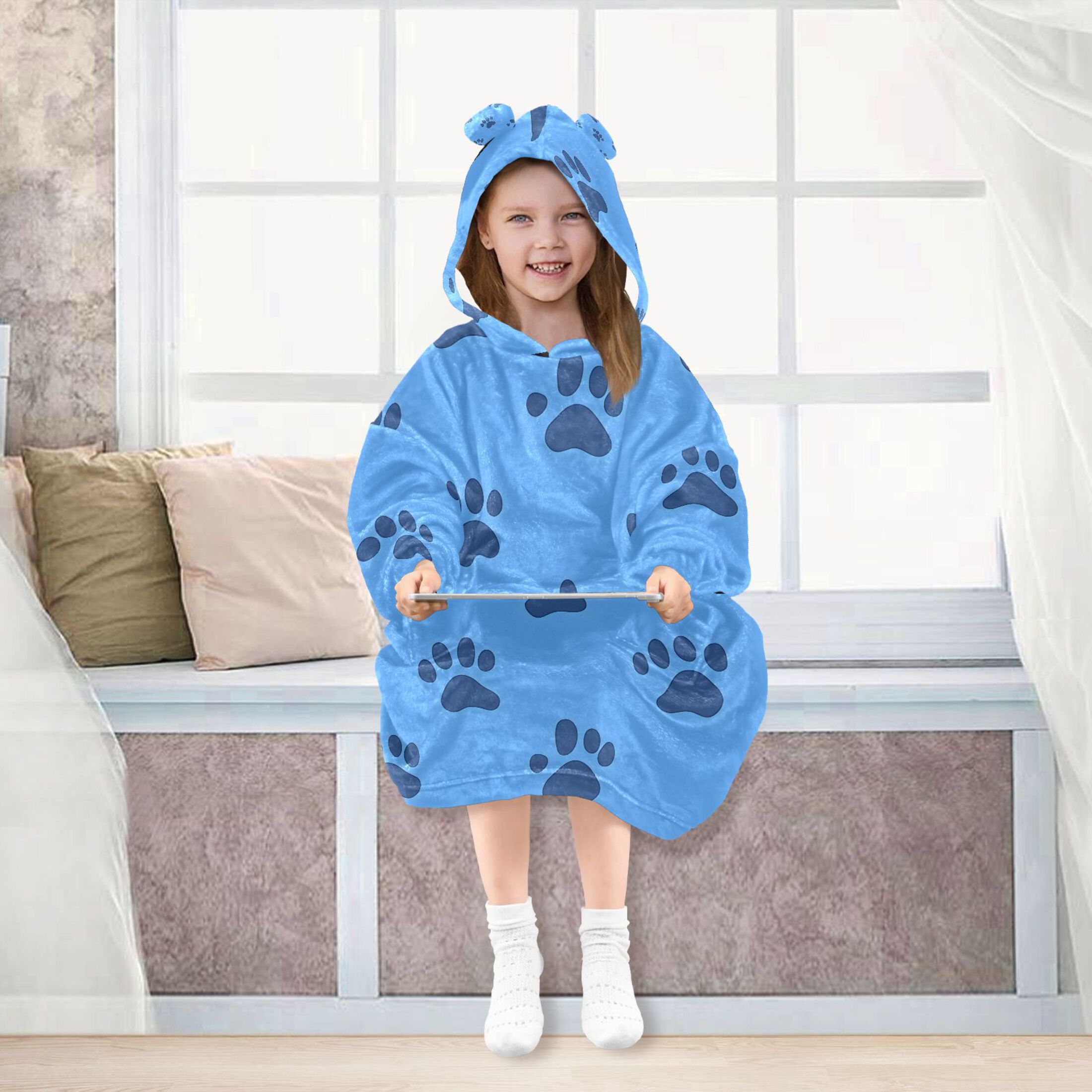 joogoo Wearable Blanket Hoodie for Dog Footprint Flannel Sherpa Pocket 3-14 YR S