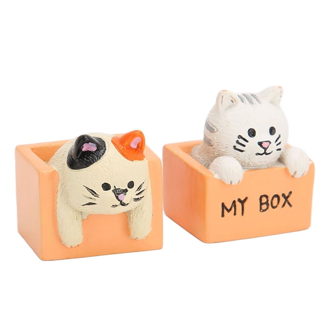 Animal Resin Ornament,2PCS Cat Statue Real Kitten Ornament Desk Cat Figurine Finely Tuned Performance