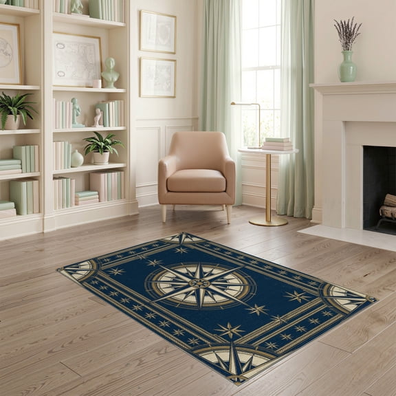 ODIKA Antique Compass Rose Maritime Star Points Aged Rope Frame Design for Playroom, Bedroom, Reading Nook, Pet Friendly & Kids Safe Play