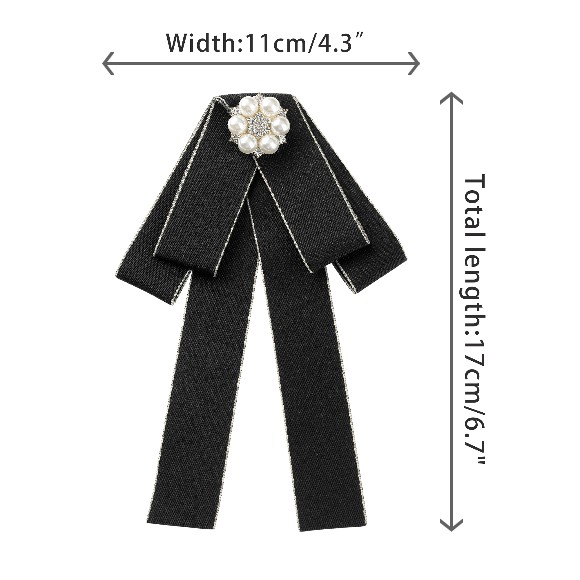 DARING DIVA Women's Ribbon Bow Rhinestone Pre-Tied Bow Ties Black