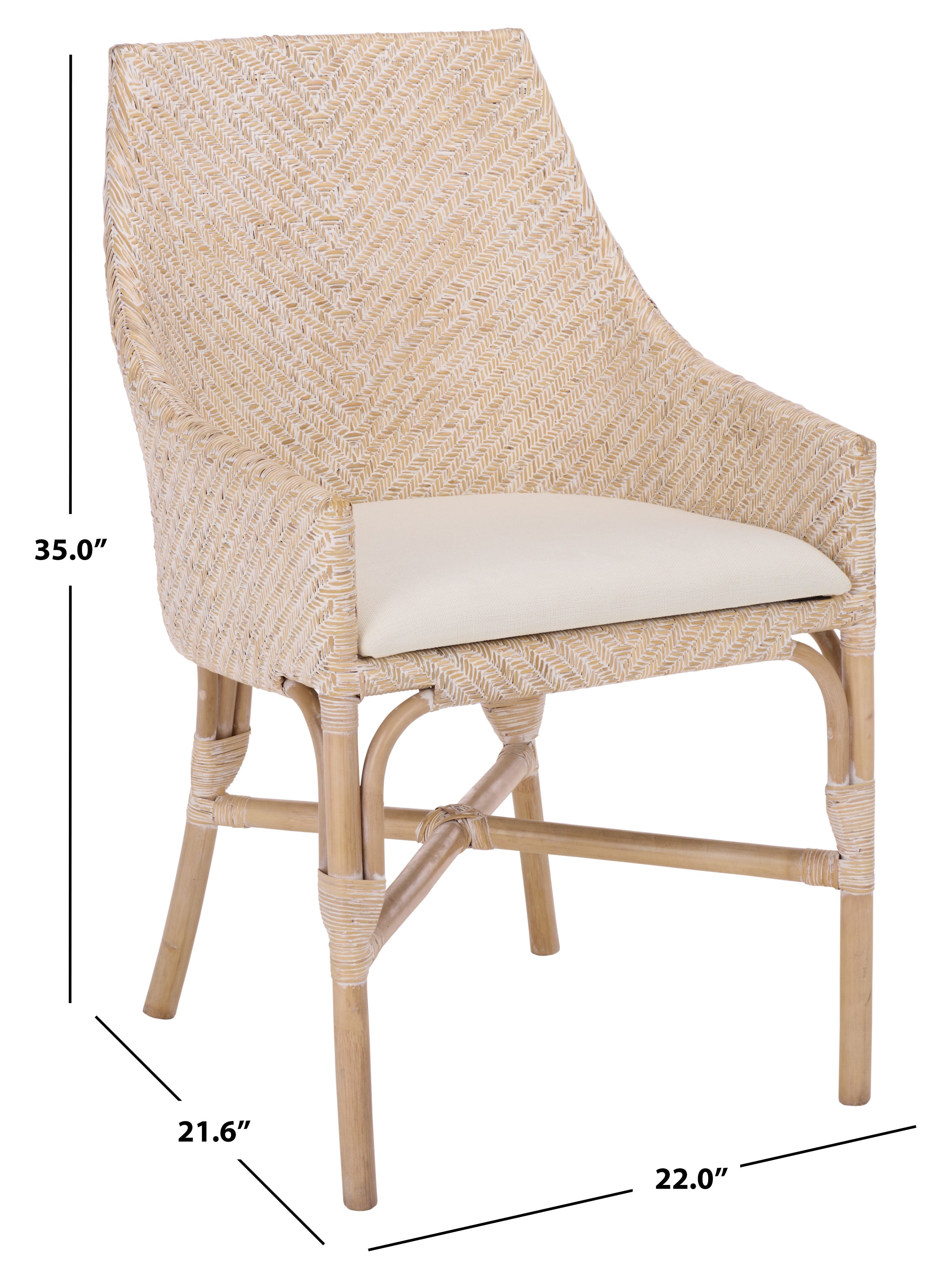 Safavieh Rikan Modern Rattan and Fabric Dining Arm Chair, White Washed/ Ivory