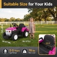 thumbnail image 2 of Funcid 24 Volt Ride on Toys with Remote, 5 AH Electric Ride on Vehicles for Kids, 240W Ride on Tractor, Power Car Wheels w/ Detachable Trailer, Bluetooth, Music, Taillight & Light Switch, Pink, 2 of 7