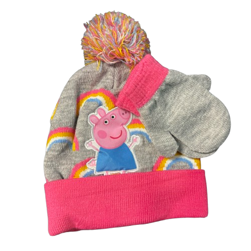 Peppa Pig Girls Winter Hat and Gloves Set - One Size
