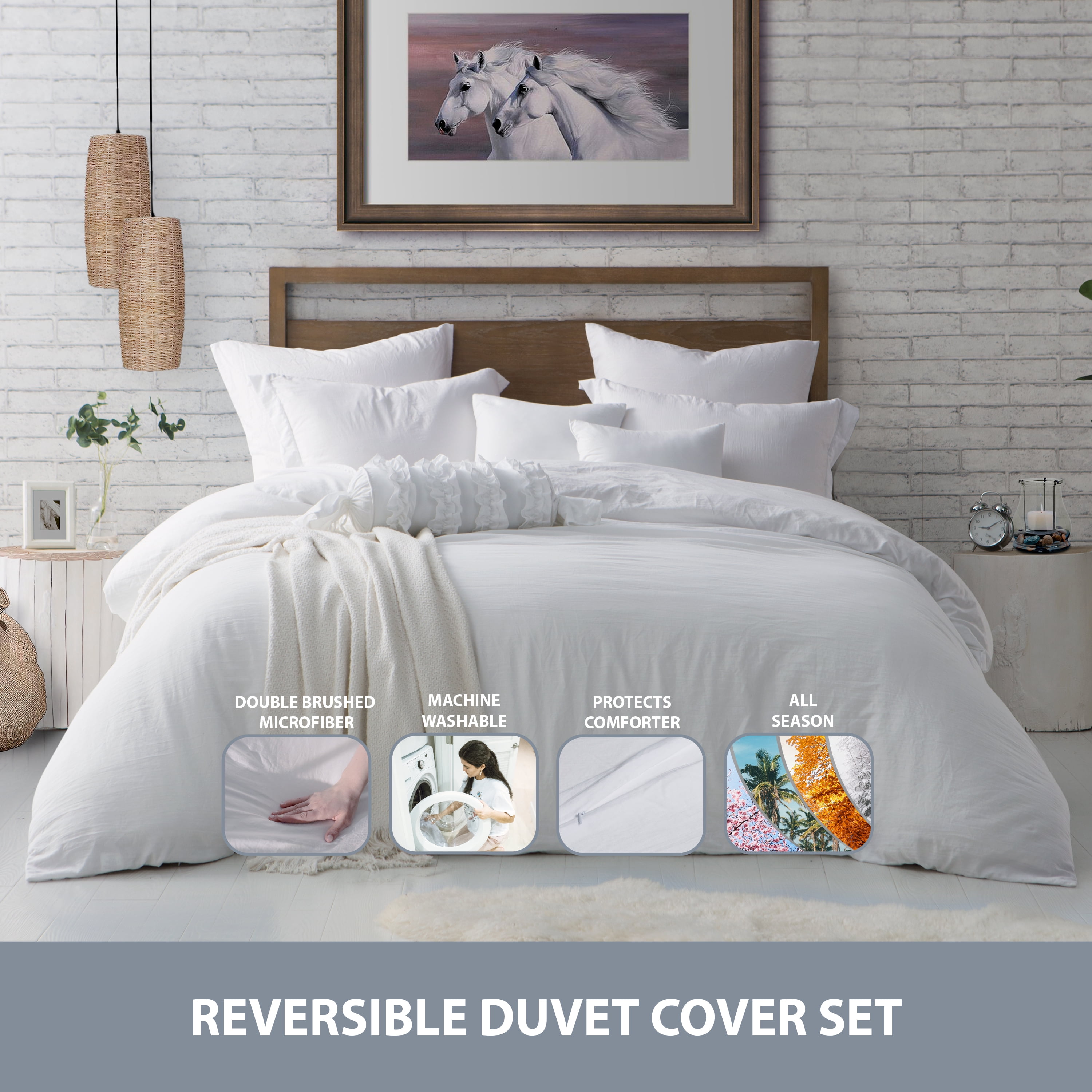 Swift Home Ultra Soft Crinkled Texture Pre-Washed Duvet Cover & Sham Set (Comforter not Included), Twin/Twin XL (68"x 90"), White