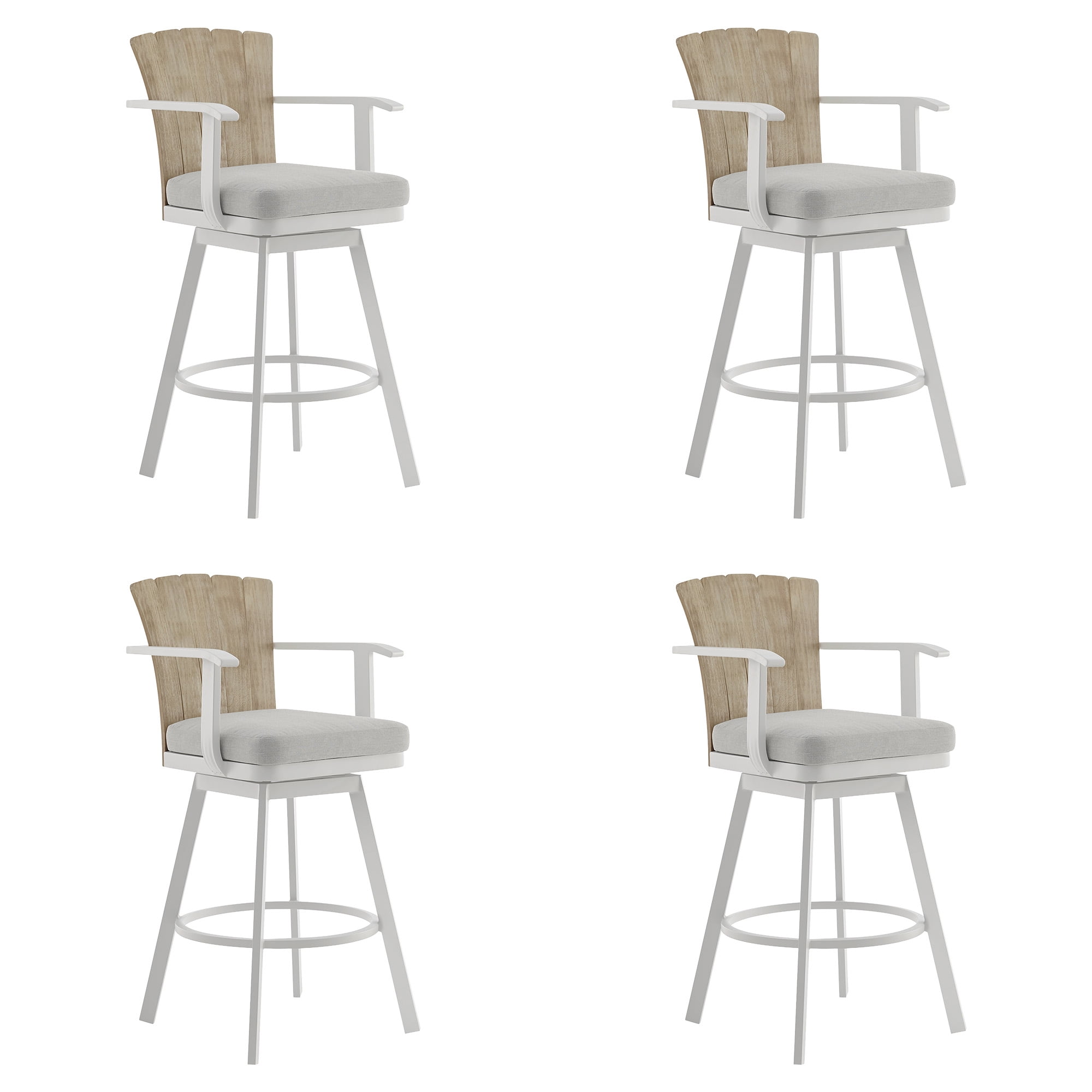 Hazel Outdoor Patio Swivel Counter Stool in Aluminum with Teak Wood and Argent Gray Cushion - Set of 4