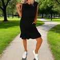 thumbnail image 2 of Amzcrzy Hoodie Dress Sleeveless Solid Color Sleeveless Stretch Shirt Dress with Drawstring Waist and Ruffled Hem Casual Pullover Shirt Dress with Pockets Black L, 2 of 7
