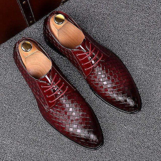 Zapatos formales de cuero para hombre, zapatos de vestir de negocios, Oxfords rojos geométricos para hombre, zapatos planos informales para fiesta y boda
