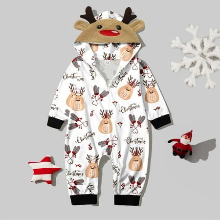 

Christmas Pajamas For Family Babys Merry Khaki Prints Hooded Zipper Jumpsuit Outfit Family Christmas Pjs Matching Sets