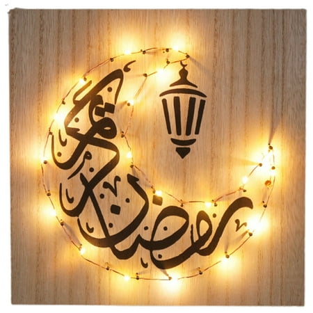 

Ramadan Wooden Hanging LED Light Square Pendant Ornament Wall DIY Home Decor Square Wall Hanging Candle Holder Home Decorations Wooden Craft Decoration for Eid Ramadan B