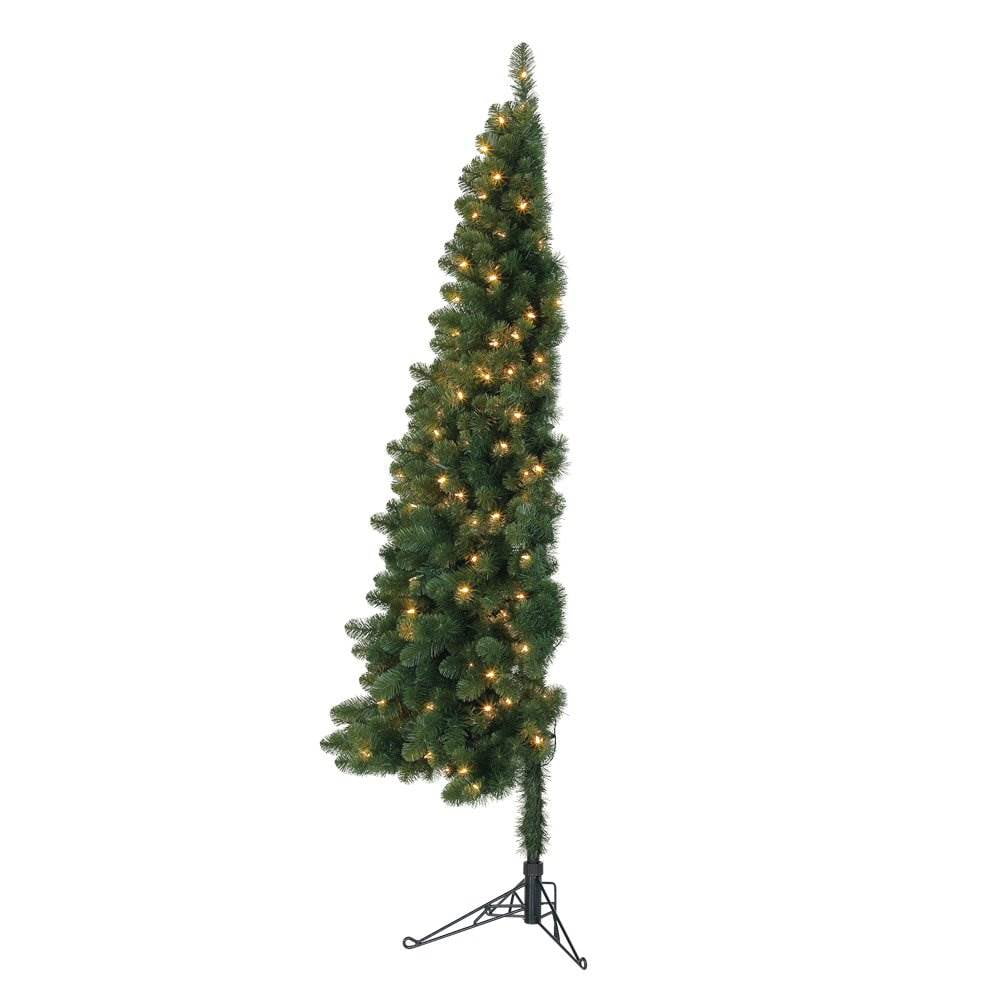 Home Heritage 5 Foot Flat Back Half Christmas Tree with Prelit White ...