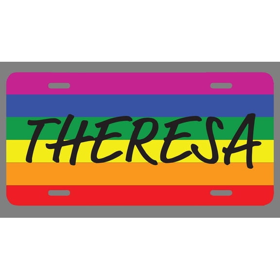 Theresa Name Pride Flag Style License Plate Tag Vanity Novelty Metal | UV Printed Metal | 6-Inches By 12-Inches | Car Truck RV Trailer Wall Shop Man Cave | NP2204