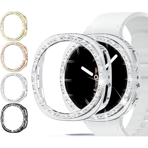 4X Bling Case Compatible with Samsung Galaxy Watch 8 44mm (2025) Accessories Diamond Bumper Hard PC Cover for Galaxy Watch 8 Protector (Black Silver Gold Rosegold)