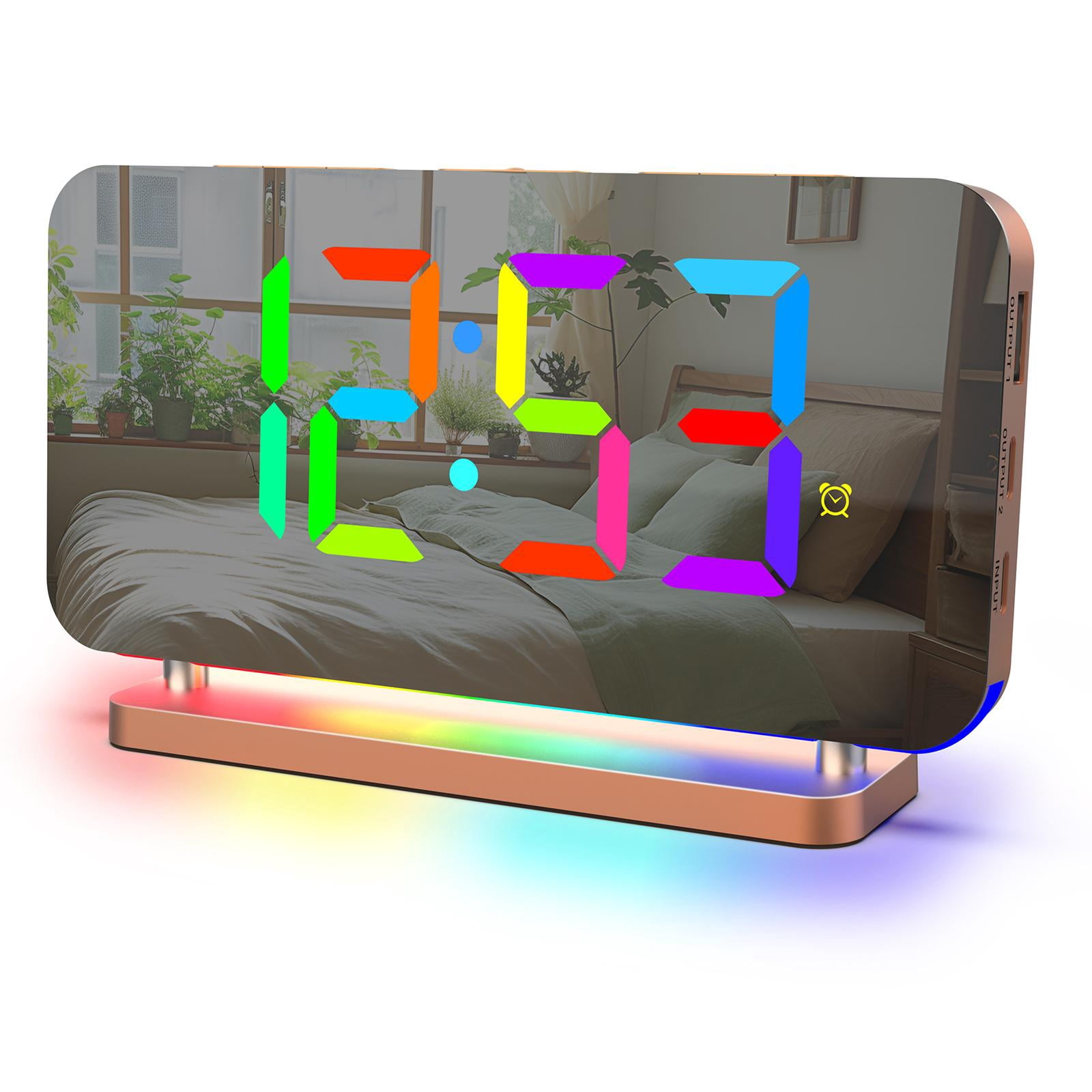 deevoka LED Digital Alarm Clock Bedroom Electronic Desk Clock RGB Color Modes Mirror Display for Home Living Room Tabletop Decoration Rose Gold