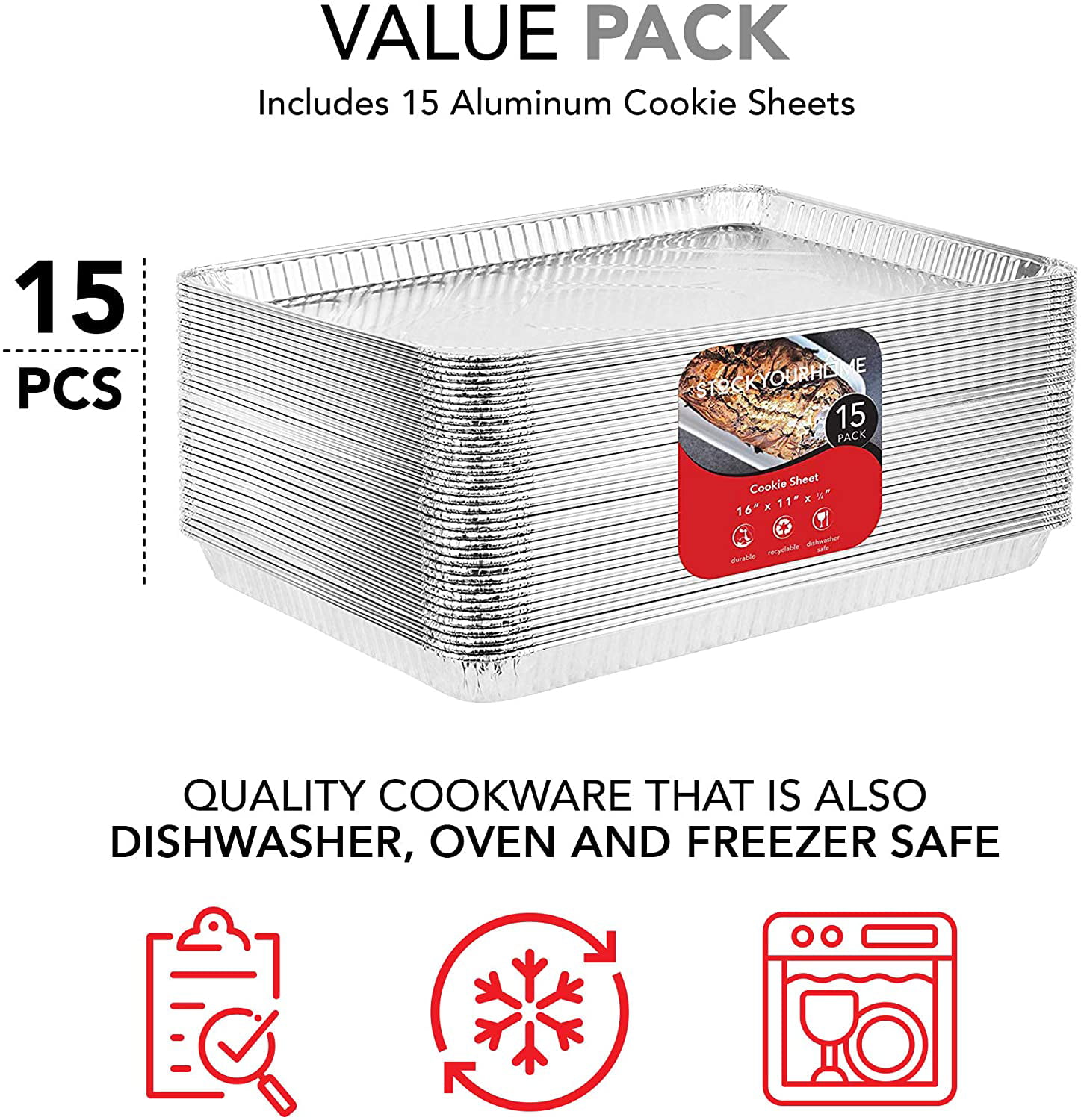 (25 Pack) 1/4 Size Cookie Sheet Baking Cake Pans l 12.8” x 8.9” Disposable  Aluminum Foil Trays l Premium Heavy Duty Nonstick Baking Sheets Reusable