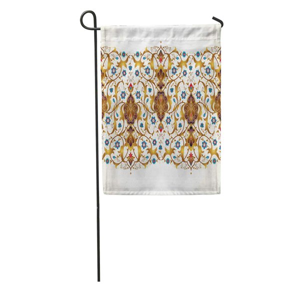 POGLIP Vintage Ornate Border Eastern Ethnic Golden Motifs Ornamental Paisley Garden Flag Decorative Flag House Banner 28x40 inch