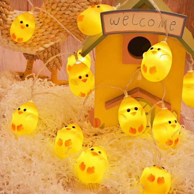 Fiudx Guirnalda de Luces Led con Forma de Pollito para Decoración de Pascua, Dos Modos de Iluminación, Funciona con Pilas, Ideal para Fiestas Primaverales, para Interior y Exterior, 300 Cm de Largo,