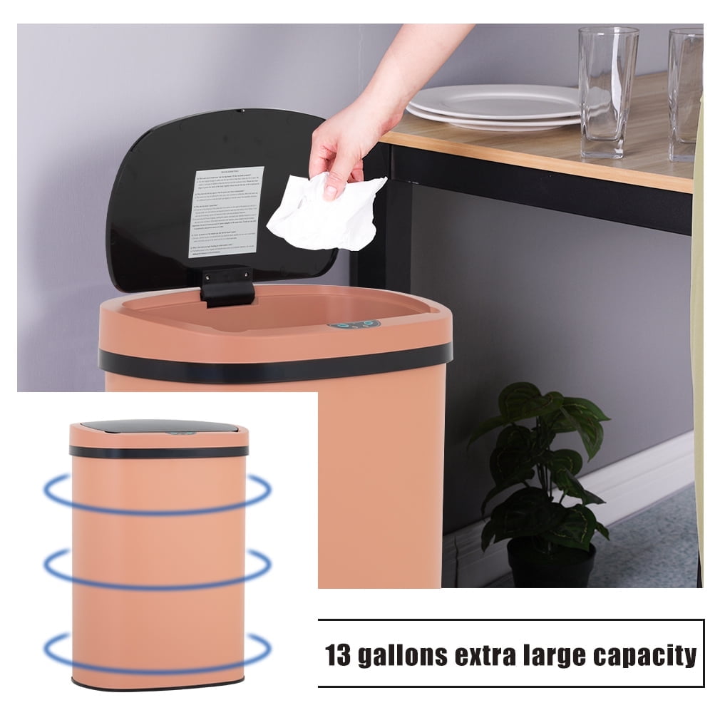 BestOffice 13 Gallon Stainless Steel Touchless Kitchen Trash Can with Motion Sensor for Indoor Use(Pink)