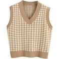 thumbnail image 2 of Women Houndstooth Pattern Knit Sweater Vest Sleeveless Loose V-Neck 90s Waistcoat Pullover Knitwear Top, 2 of 5